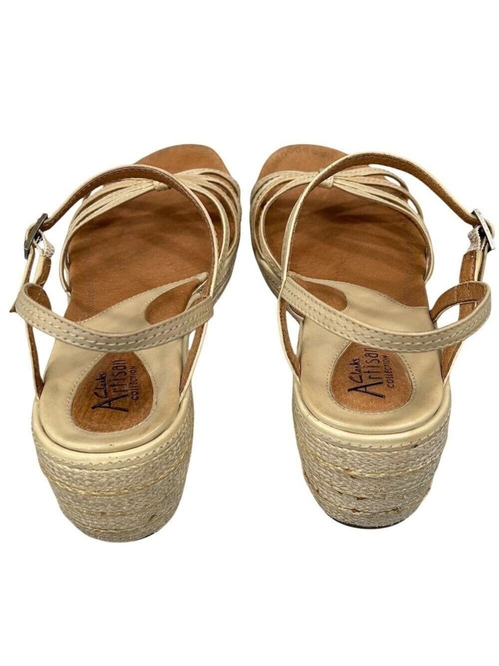 Clarks Artisan Collection Espadrille Tan Strappy Rope Wedge Sandals Size 11 - Picture 9 of 13